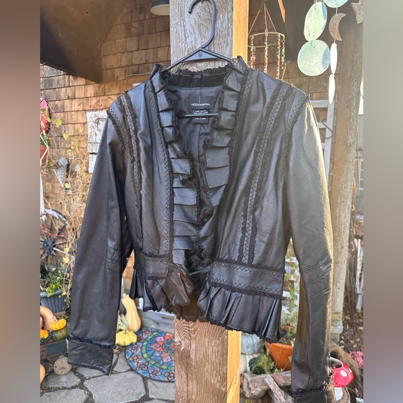 Moda International Leather Ruffle Detail Blazer Jacket - Picture 3 of 15